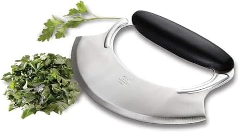 Amco 4.9" Mezzaluna with Silicone Handle & Stainless Steel Blade - Dishwasher Safe Versatile Chopping Tool for All Kitchen Needs - Non-Slip Grip, Easy to Use and Comfortable to Hold - Image 1